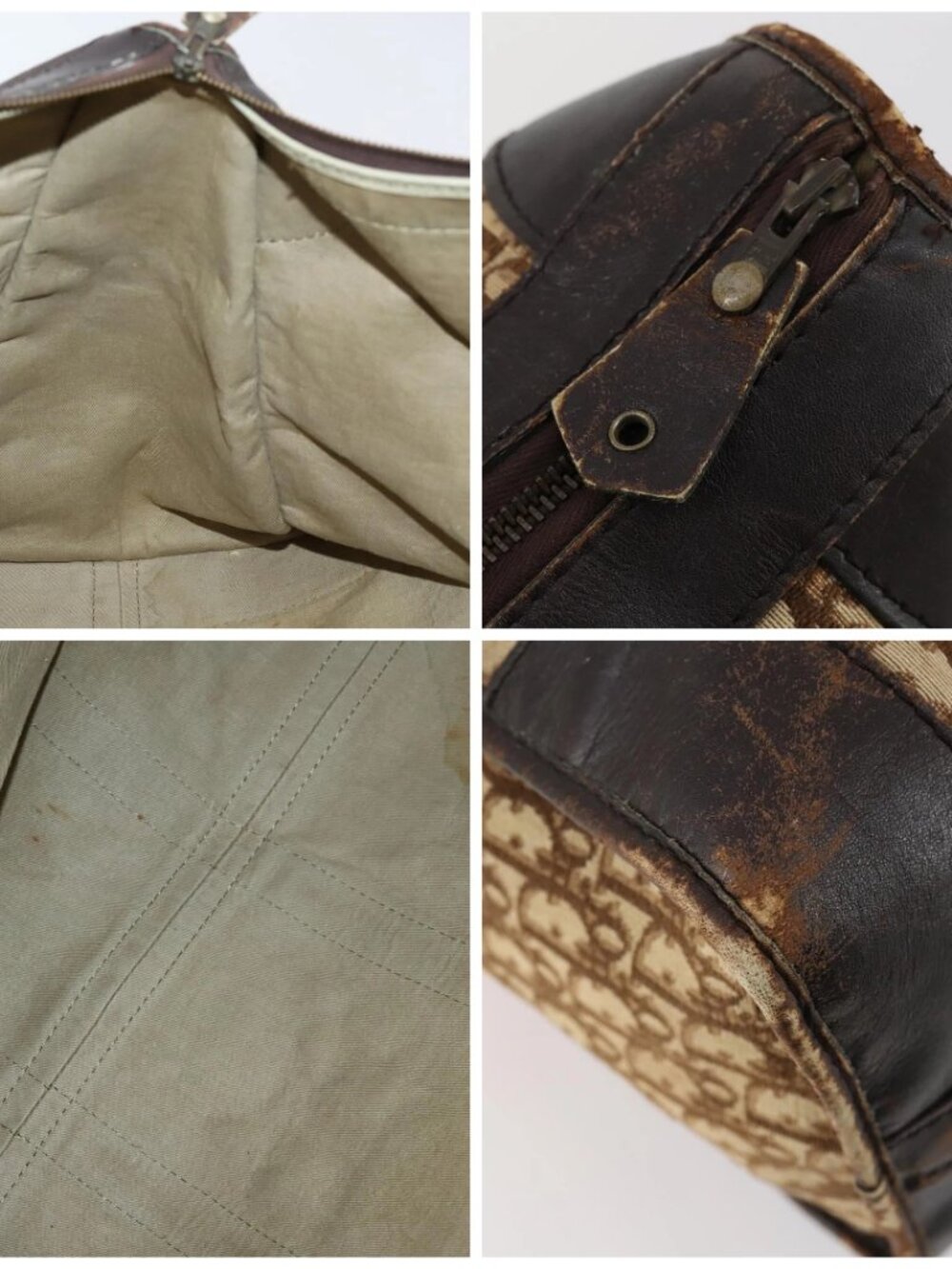 Christian Dior Trotter Canvas Boston Bag Beige Gold - Picture 15 of 16